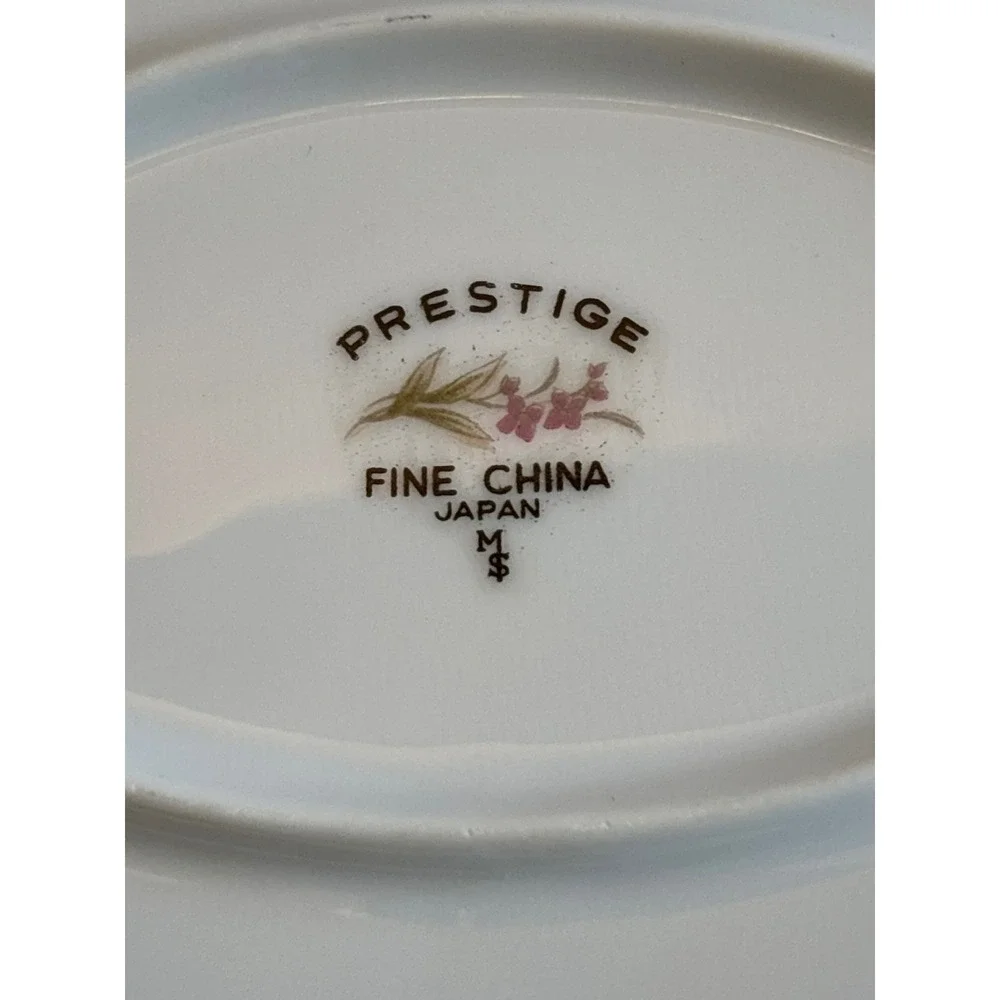 Prestige Fine China Japan Oval Serving Platter Pink Floral Gold Rim 14 Inch